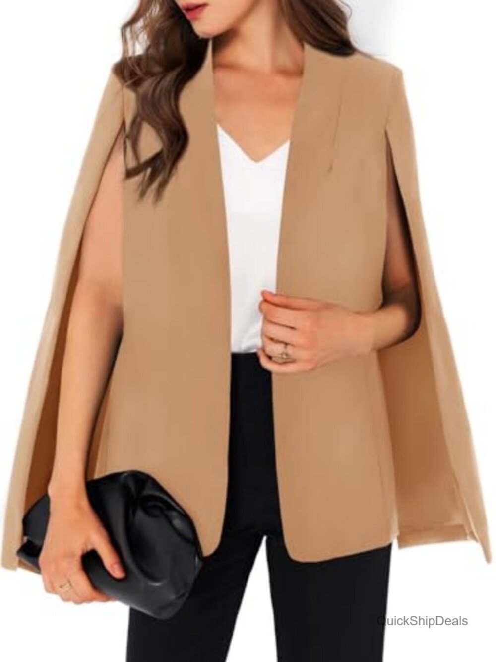 Womens Cape Blazer Split Sleeve Open Front Casual Jacket Coat